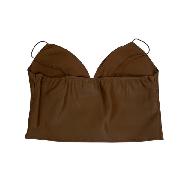 Brown Faux Leather Crop Top With Spaghetti Straps - Size M By Versona - Picture 7 of 11